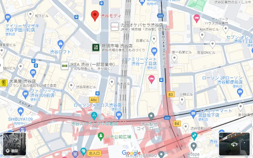 涉谷Modi位于忠犬八公广场的北面两条马路